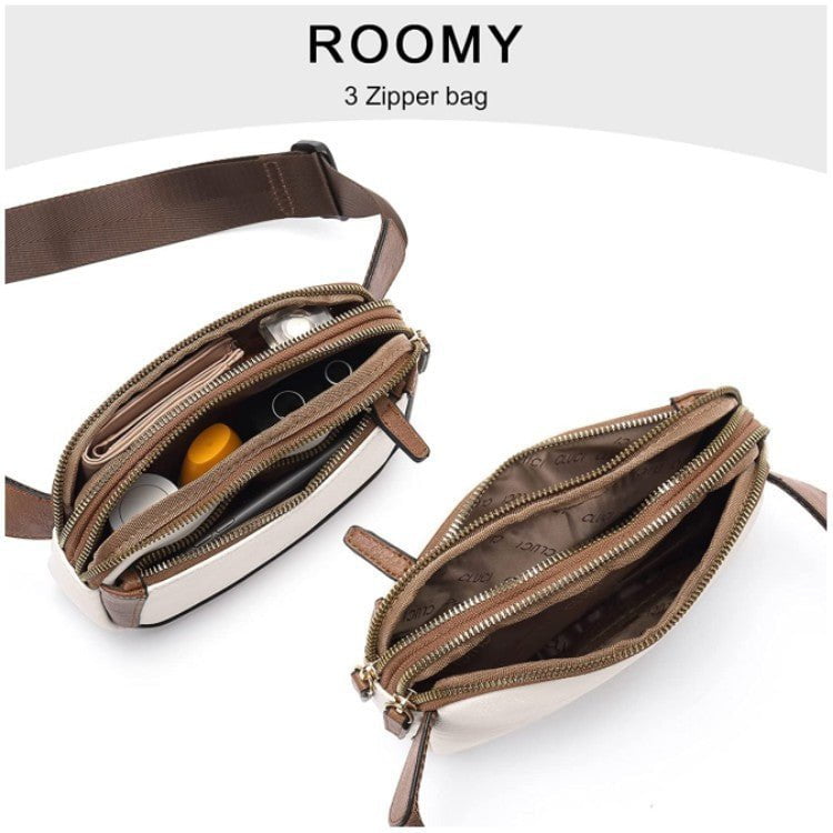 White And Brown Color Matching Adjustable Waterproof PU Leather Waist Bag - Stylish Crossbody Belt Bag for Men & Women