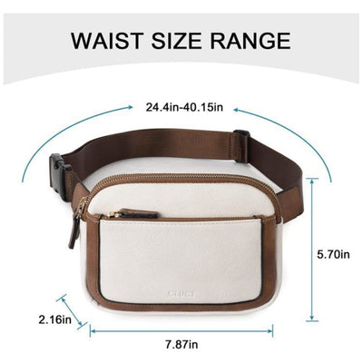White And Brown Color Matching Adjustable Waterproof PU Leather Waist Bag - Stylish Crossbody Belt Bag for Men & Women