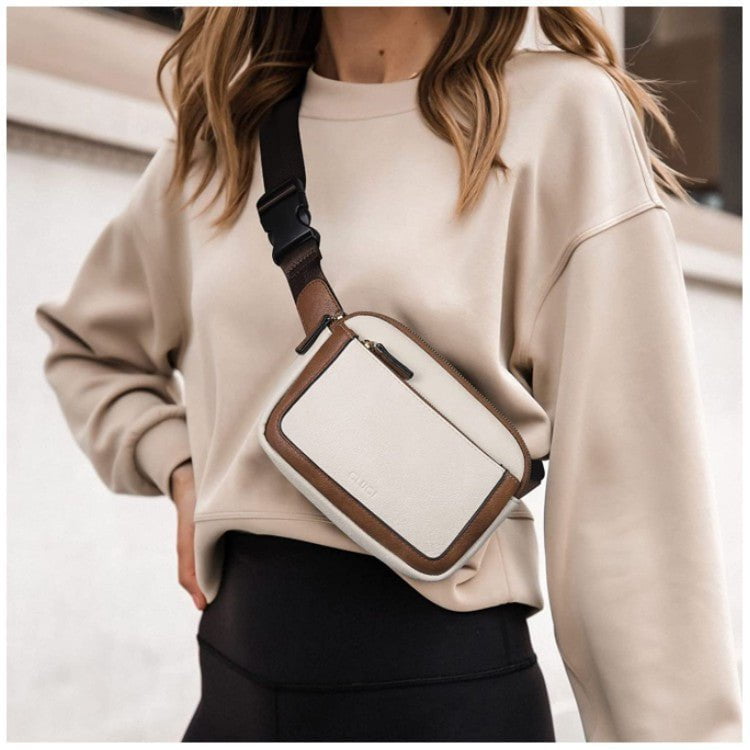 White And Brown Color Matching Adjustable Waterproof PU Leather Waist Bag - Stylish Crossbody Belt Bag for Men & Women