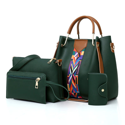Dark Green Elegant 4-Piece Women's Handbag Set - Stylish PU Leather Tote, Shoulder Bag, Clutch, and Wallet for Every Occasion