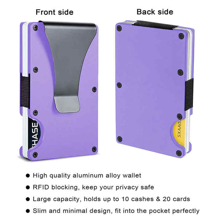 2 Pcs Purple Aluminum Alloy RFID Blocking Wallet - Compact, Lightweight Credit Card Holder and Money Clip