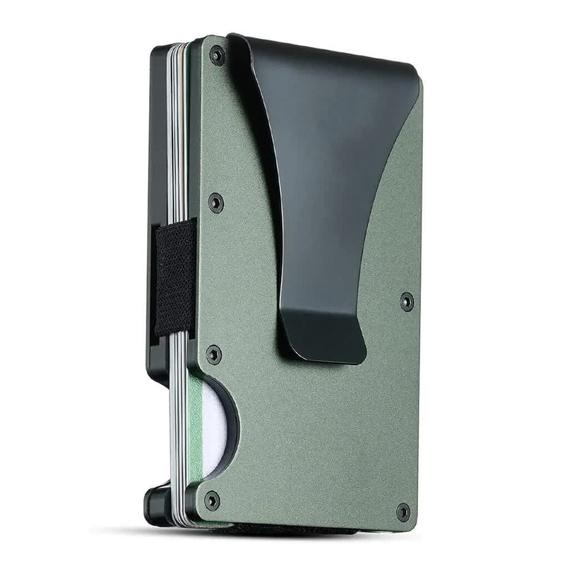 2 Pcs Dark Green Aluminum Alloy RFID Blocking Wallet - Compact, Lightweight Credit Card Holder and Money Clip