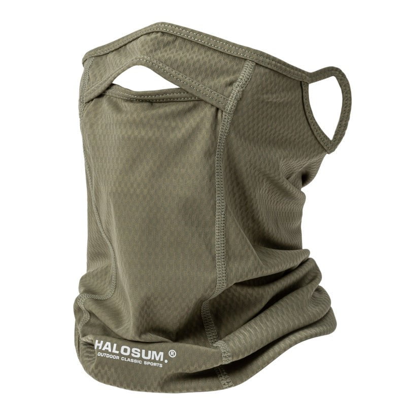 2 Pcs Army Green UV Protection Breathable Cycling Face Mask with Ear Hooks - Summer Ice Silk Neck Gaiter for Men and Women