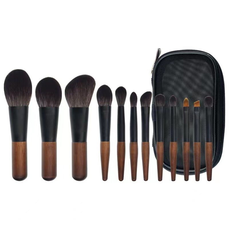 Style A 12-Piece Mini Portable Makeup Brush Set - Fiber Bristle Beauty Tool Set(With storage bag)