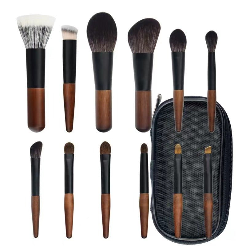 Style B 12-Piece Mini Portable Makeup Brush Set - Fiber Bristle Beauty Tool Set(With storage bag)