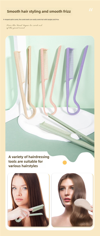 2 Pcs Pink Eco-Friendly Wheat Straw Hair Care Set - Massage Brush, Detangling Comb, and V-shaped Comb for All Hair Types