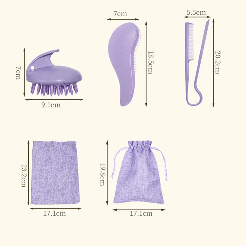 2 Pcs Green Eco-Friendly Wheat Straw Hair Care Set - Massage Brush, Detangling Comb, and V-shaped Comb for All Hair Types