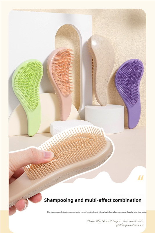 2 Pcs Green Eco-Friendly Wheat Straw Hair Care Set - Massage Brush, Detangling Comb, and V-shaped Comb for All Hair Types