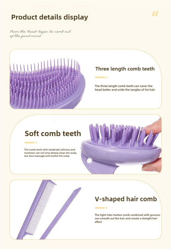 Light Brown Eco-Friendly Wheat Straw Hair Care Set - Massage Brush, Detangling Comb, and V-shaped Comb for All Hair Types