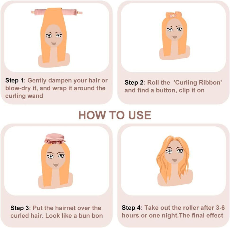 3 Pcs Brown Heatless Hair Curling Satin Set - Easy Sleep-In Curler for Beautiful Waves