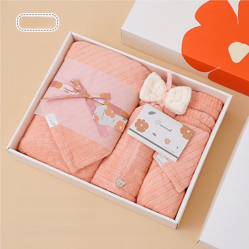 Pink Soft Coral Fleece Towel and Bath Towel Gift Set - 5-Piece Luxurious Absorbent Set