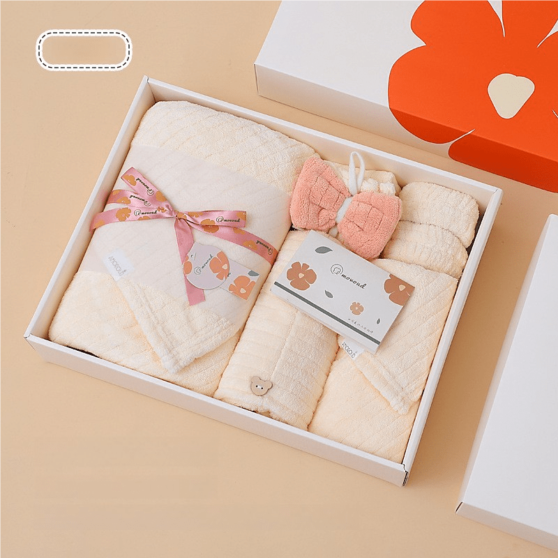 Off White Soft Coral Fleece Towel and Bath Towel Gift Set - 5-Piece Luxurious Absorbent Set