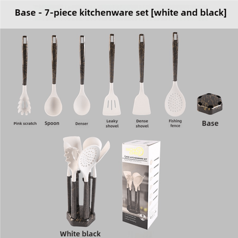 White And Black Set High-Temperature Resistant 7-Piece Silicone Kitchen Utensils Set – Non-Stick Cooking Tools, Food-Grade Silicone, Heat-Resistant Spatulas, and Spoons for Non-Stick Pans