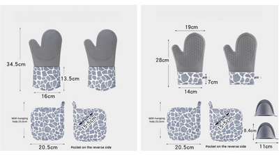 Grey 4-Piece Set High-Temperature Resistant Silicone and Cotton Oven Mitts and Pot Holders Set – Heat-Resistant, Non-Slip, Food-Grade Kitchen Gloves for Baking, Cooking, and Grilling