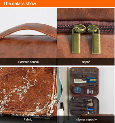 Coffee Luxury PU Business Travel Toiletry Bag - Large Capacity Waterproof Makeup Organizer with Dividers - Portable & Stylish Bathroom Storage