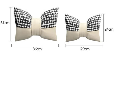 1 Pair (Headrest + Pillow) Black Cute Bowtie Car Headrest Pillow and Waist Cushion Set, Stylish Houndstooth Design, Soft Neck and Back Support for Car Interior