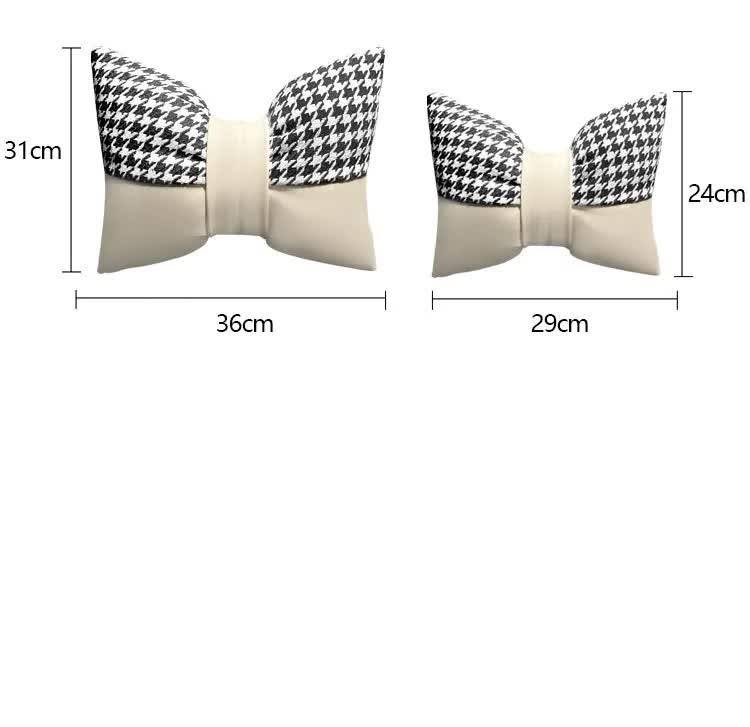 1 Pair (Headrest + Pillow) Black Cute Bowtie Car Headrest Pillow and Waist Cushion Set, Stylish Houndstooth Design, Soft Neck and Back Support for Car Interior