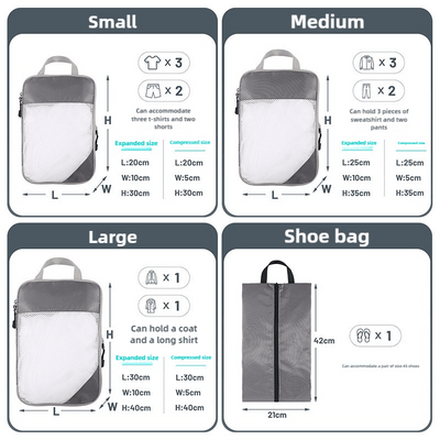 4-piece Set Beige Compression Travel Storage Bags Set, Mesh Travel Organizers for Luggage, Foldable and Space-Saving Packing Cubes