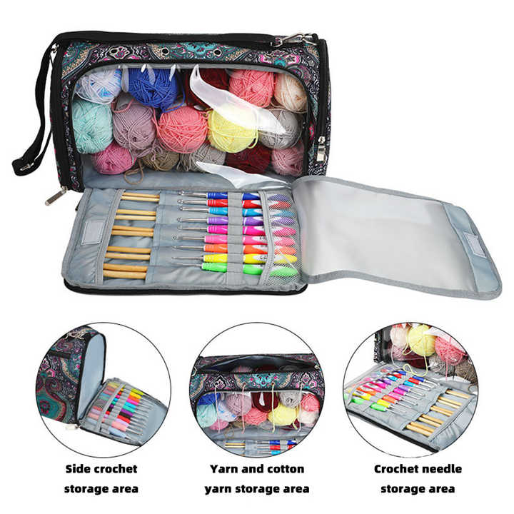 Geometric Patterns Multi-Functional Crochet Hook and Yarn Storage Bag – Convenient Carrying Case for Crochet, Knitting Tools, and Yarn, with Stylish Pattern Design (Tools Not Included)