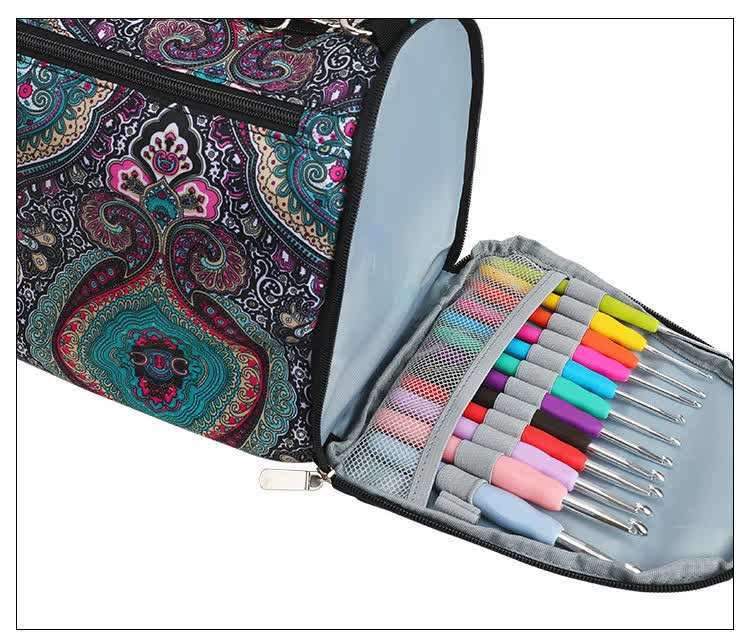 Geometric Patterns Multi-Functional Crochet Hook and Yarn Storage Bag – Convenient Carrying Case for Crochet, Knitting Tools, and Yarn, with Stylish Pattern Design (Tools Not Included)