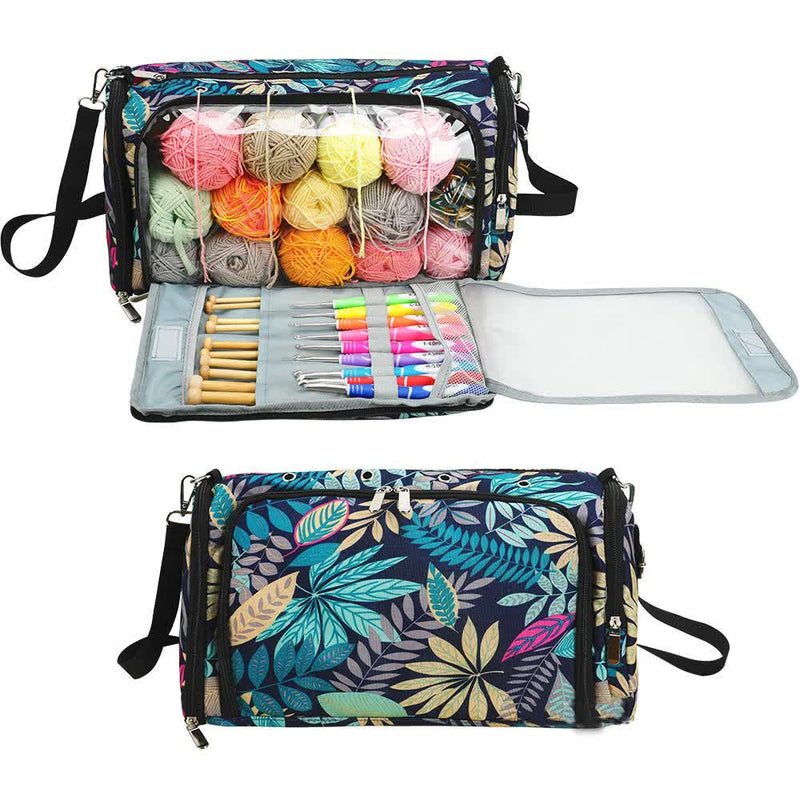 Leaf pattern Multi-Functional Crochet Hook and Yarn Storage Bag - Convenient Carrying Case for Crochet, Knitting Tools, and Yarn, with Stylish Pattern Design (Tools Not Included)