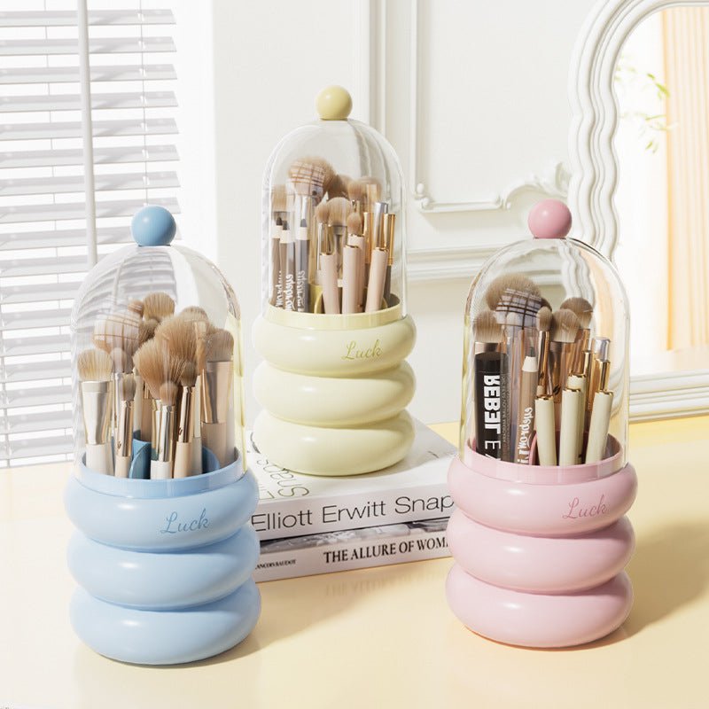 Blue 360° Rotating Makeup Brush Holder with Clear Dome – Stylish Organizer for Vanity, Desk, and Bathroom