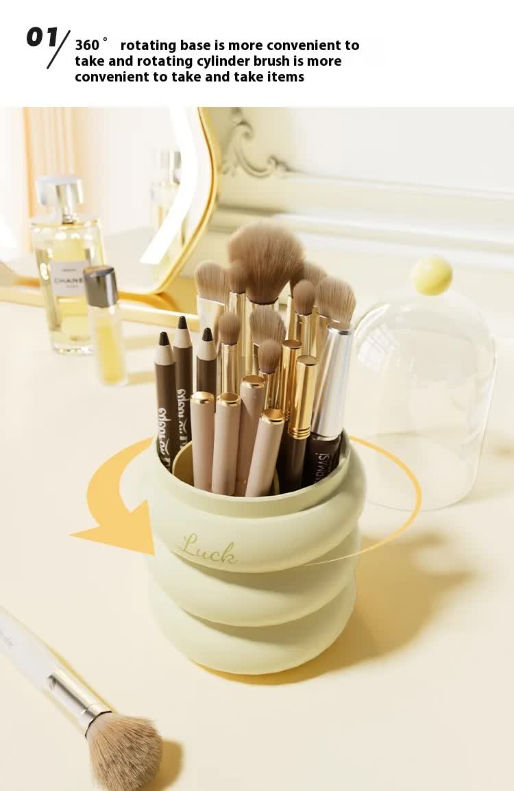 Blue 360° Rotating Makeup Brush Holder with Clear Dome – Stylish Organizer for Vanity, Desk, and Bathroom