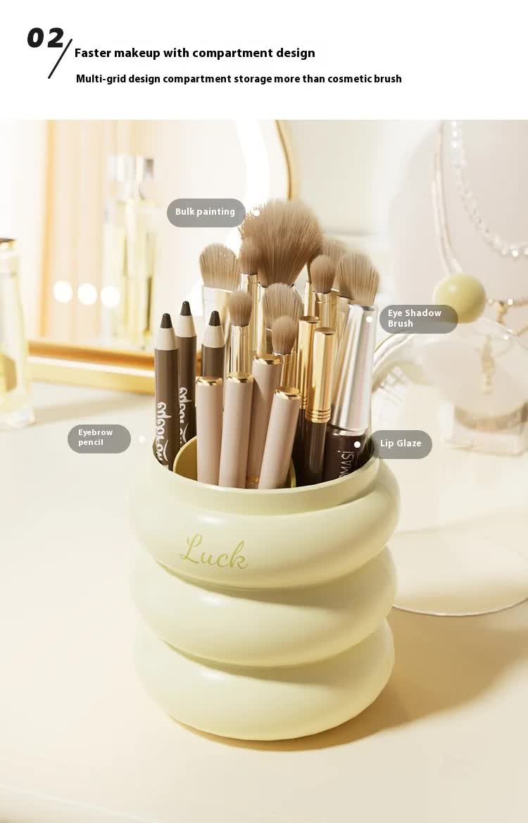 Blue 360° Rotating Makeup Brush Holder with Clear Dome – Stylish Organizer for Vanity, Desk, and Bathroom