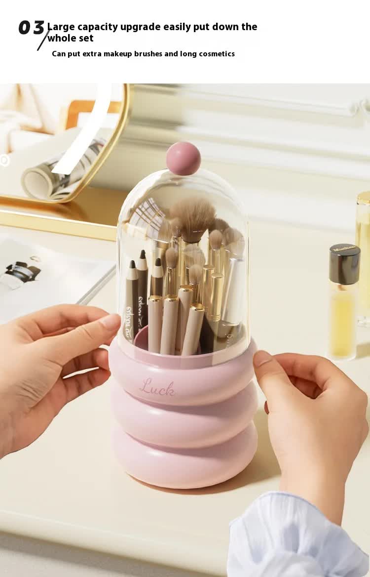 Blue 360° Rotating Makeup Brush Holder with Clear Dome – Stylish Organizer for Vanity, Desk, and Bathroom