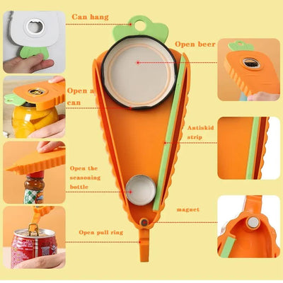 2 Pcs Orange Carrot-Shaped Multi-Function Bottle Opener – Versatile Kitchen Tool for Jars, Cans, and Bottles