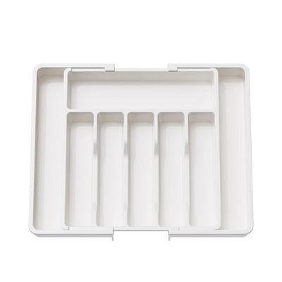 White Adjustable Polypropylene Kitchen Drawer Organizer - 8 Compartments, Large Capacity, Easy to Clean