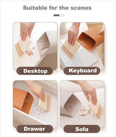 2 Set Orange Mini Desktop Sweeper and Trash Bin Set | Compact Desk Cleaning Brush Organizer | Small Tabletop Sweeping Dustpan for Home and Office Use