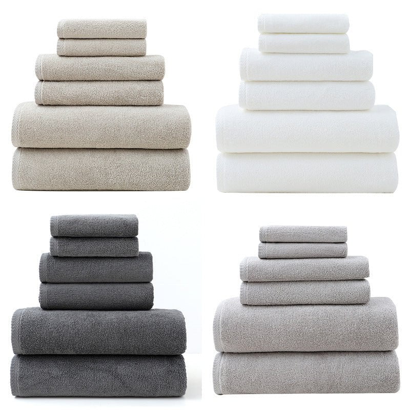 Grey Premium Cotton Towel Set - 6 Pieces, Soft & Absorbent Bath Towels for Adults