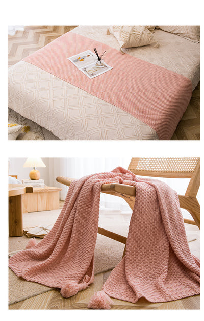 Brown 110cm x 150cm Soft Tassel Throw Blanket for Sofa or Bed, Cozy  Casual Blanket for Office Nap, Minimalist Bed End Cover