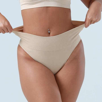 3 Pcs Size L White Microfiber High-Waisted Thong Underwear with Tummy Control - Slimming Comfort