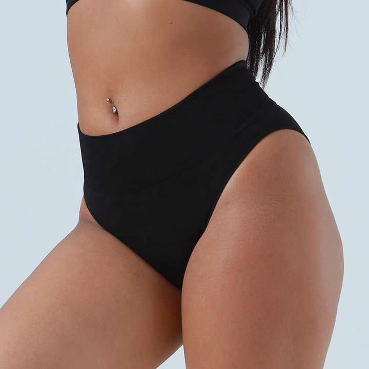 3 Pcs Size L Black Microfiber High-Waisted Thong Underwear with Tummy Control - Slimming Comfort