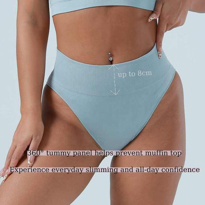 3 Pcs Size L Black Microfiber High-Waisted Thong Underwear with Tummy Control - Slimming Comfort