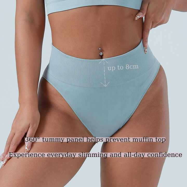 3 Pcs Size L Black Microfiber High-Waisted Thong Underwear with Tummy Control - Slimming Comfort