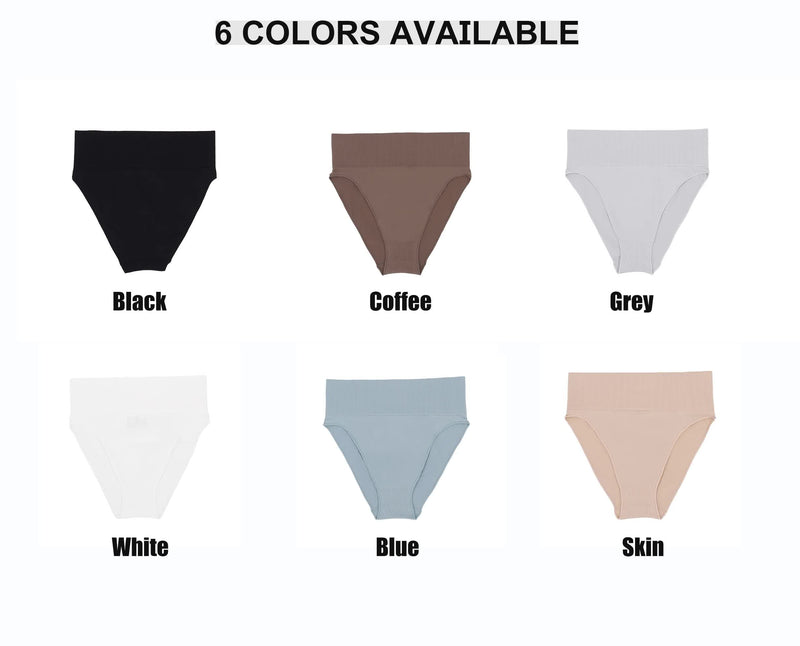 (Coffee+Blue+Grey)3 Pcs Size M Microfiber High-Waisted Thong Underwear with Tummy Control - Slimming Comfort