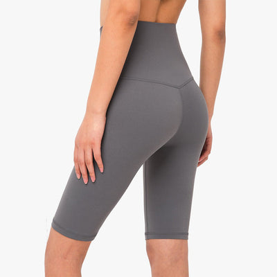 Size L Titanium Grey Seamless High-Waisted Yoga Shorts for Women - Tummy Control & Butt Lifting Fitness Shorts