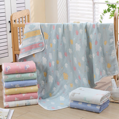 Green Flower, 6-Layer Muslin Baby Blanket - Soft Cotton Bedding for Infants and Toddlers, 110x110cm