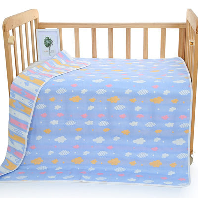Blue Clouds, 6-Layer Muslin Baby Blanket - Soft Cotton Bedding for Infants and Toddlers, 110x110cm