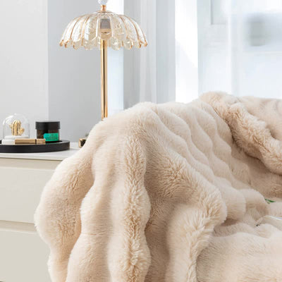 Coffee 130*160cm Plush Toscana Rabbit Hair Throw Blanket - Soft Flannel Fleece for All Seasons, Perfect for Couch & Bed