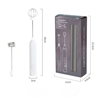 White Electric Milk Frother Handheld - USB Rechargeable Milk Foamer with 2 Whisks - Perfect for Coffee, Lattes, Cappuccinos & More