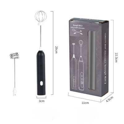 Black Electric Milk Frother Handheld - USB Rechargeable Milk Foamer with 2 Whisks - Perfect for Coffee, Lattes, Cappuccinos & More