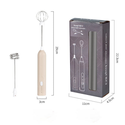 Khaki Electric Milk Frother Handheld - USB Rechargeable Milk Foamer with 2 Whisks - Perfect for Coffee, Lattes, Cappuccinos & More