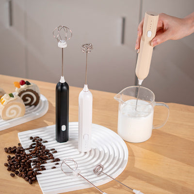 Khaki Electric Milk Frother Handheld - USB Rechargeable Milk Foamer with 2 Whisks - Perfect for Coffee, Lattes, Cappuccinos & More