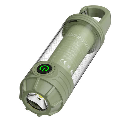 2 PCS Green Portable Outdoor Camping Light with 6 Modes & Keychain Hook - Multi-Source Mini Flashlight, IPX4 Waterproof
