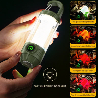 2 PCS Khaki Portable Outdoor Camping Light with 6 Modes & Keychain Hook - Multi-Source Mini Flashlight, IPX4 Waterproof