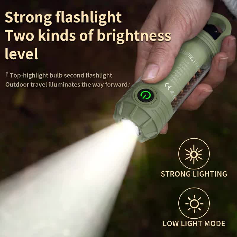 2 PCS Khaki Portable Outdoor Camping Light with 6 Modes & Keychain Hook - Multi-Source Mini Flashlight, IPX4 Waterproof